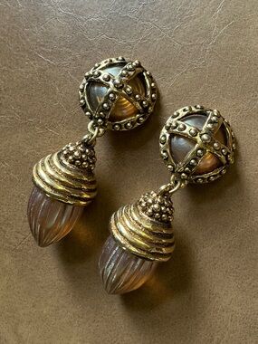 3 1/2” Gold-Tone Amber Drop Dangle Earrings